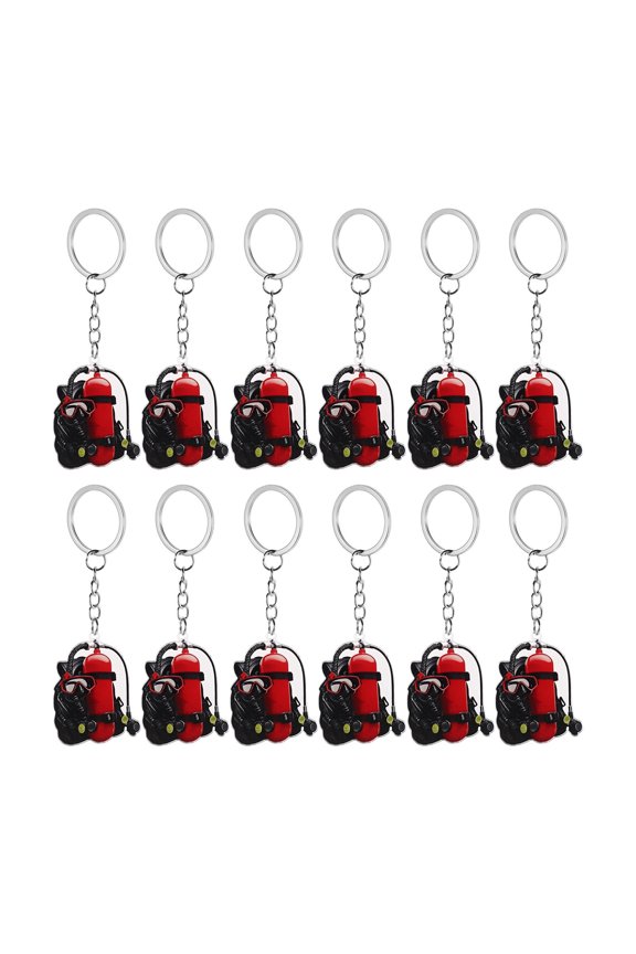 12-Pack Red Diving Cylinder Keychains for Easy Identification and Coastal Accessories
