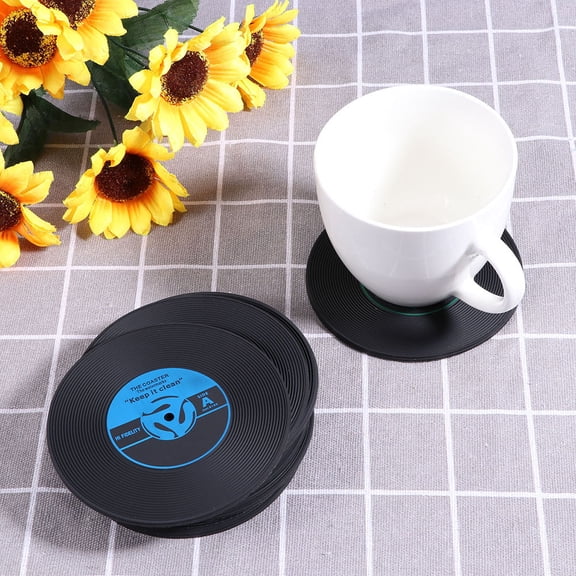 Milisten 12Pcs Vintage Vinyl Record Coasters PVC Heat Insulation Cup Mat for Festival Dining Table