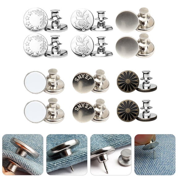 Milisten 12Set No Sew Button Instant Button Pins Alloy for Clothing Adjustment in Assorted Color