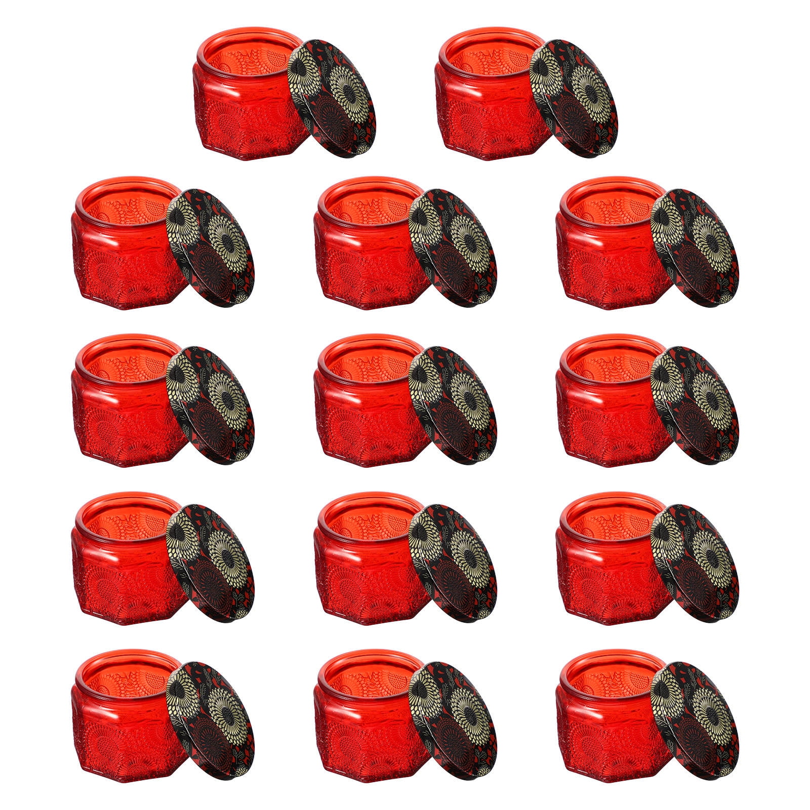 Milisten 14Set Red Round Glass Jars with Lids for Candle Making Bulk Storage