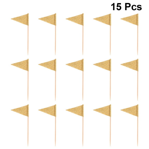 Milisten 15Pcs Glitter Party Cake Topper Golden Paper Triangle Flag Insert