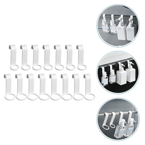 Milisten 16-Piece White Plastic Pump Bottle Holder Hooks, Bathroom Wall Organizer for Household and Kitchen Use