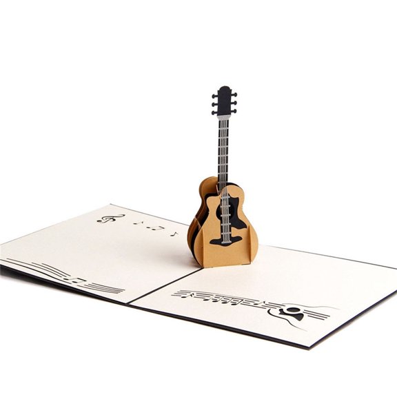 Milisten 1Pack Black Paper 3D Guitar Greeting Card Suitable for Birthday Wedding Anniversary