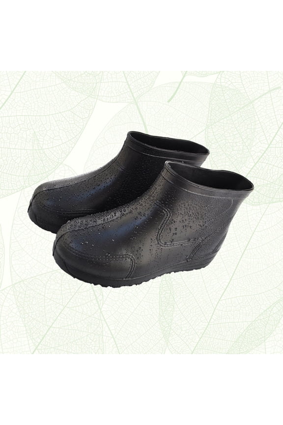 1Pair Acid Resistant Boots Black with Stable Thick Heel and Non Slip Antiskid Sole