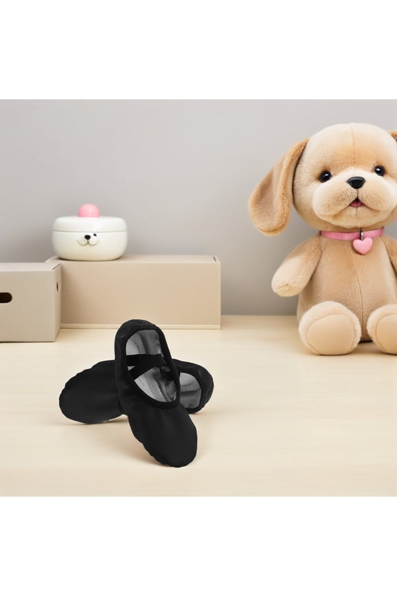 1Pair No Tie Black PU Ballet Flats with Soft Sole for Ballet and Yoga