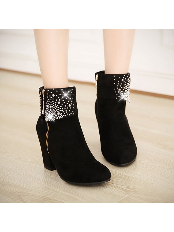 1 Pair Stylish Black High Heel Ankle Booties for Women, Perfect for Parties, Banquets, and