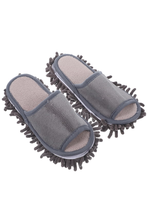 1Pair Indoor Cleaning Slipper Grey Microfiber Dusting Slippers with Anti Skid Sole