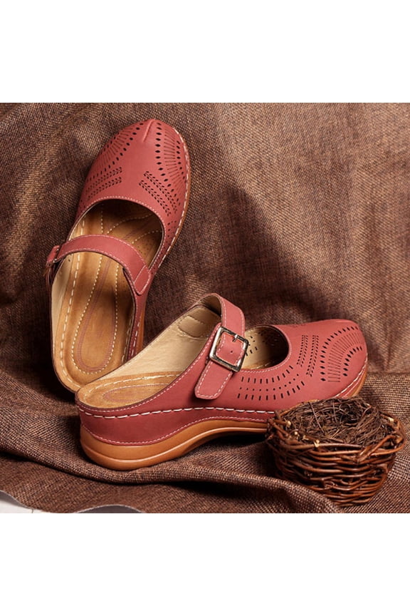 1Pair Watermelon Red Vintage Sandals Comfortable Slipper with Chunky Heel Footwear