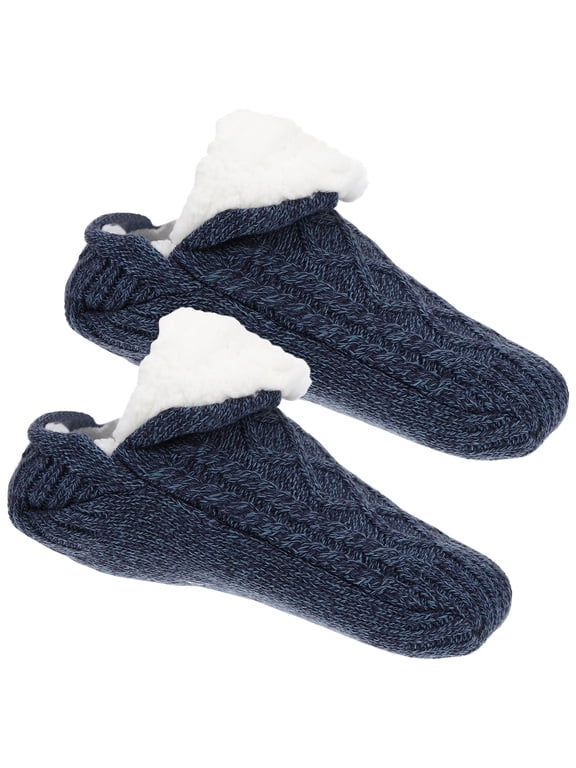1Pair Womens Navy Plush Slipper Socks Comfortable Warm Indoor Socks