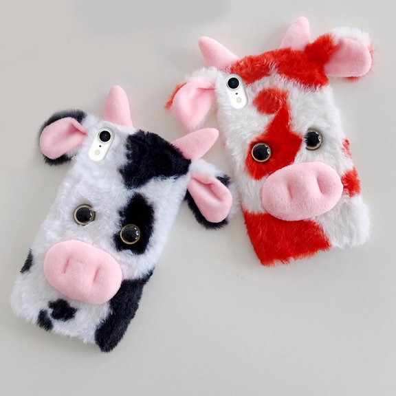 Milisten 1Pc Plush Cow Phone Case Red Soft Tpu Mobile Phone Cover with Drop Resistance