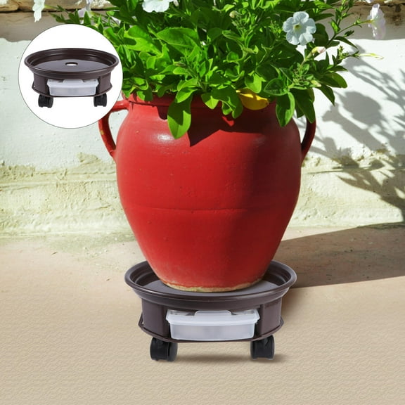 Milisten Brown Plastic Flower Pot Rolling Base, Round Flowerpot Stand with Smooth Wheels for Easy Plant Mobility