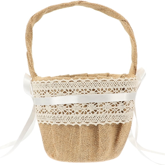 Milisten 1Pcs Vintage Burlap Flower Basket White Top Diameter 4.92In Bottom 3.74In Height 9In Wedding Reception