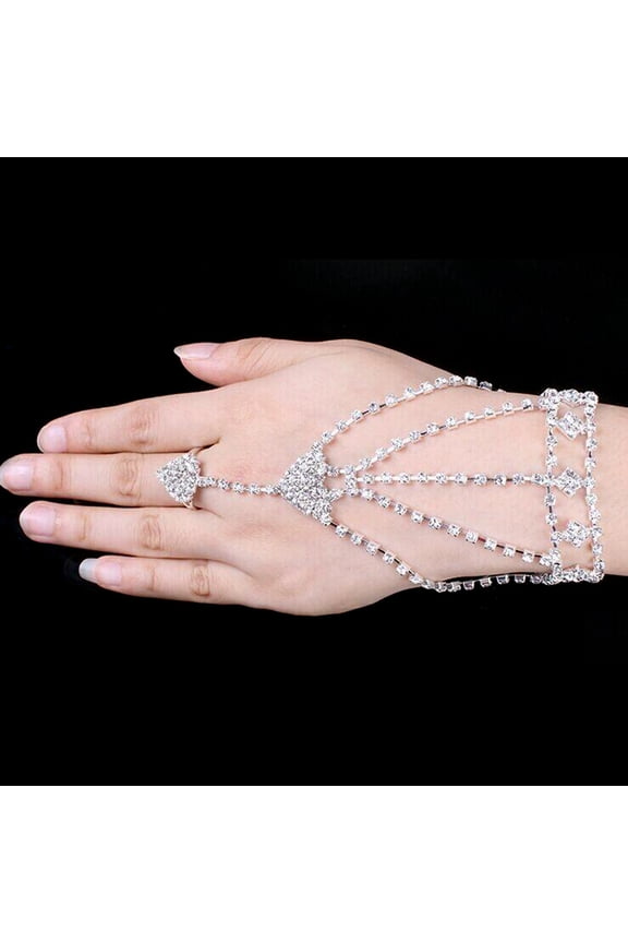 1Pcs Womens Bracelets Rhinstone Heart Shaped Bracelet with Ring for Bridal Wedding
