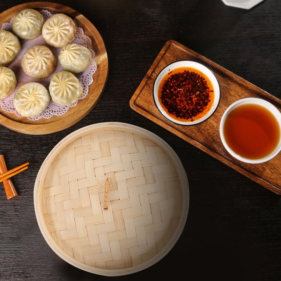 Milisten 1Set Household Bamboo Steamer Basket Light Yellow with Lid for Steaming Buns and Vegetables