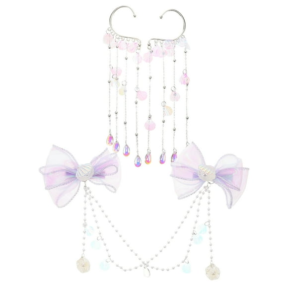 Milisten 1Set Purple Mermaid Hair Bow with Artificial Tassel Bow Forehead Chain