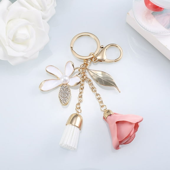 Milisten 1Set Key Chain For Handbag Pink Flower Tassel Key Ring Elegant Zinc Alloy Cloth