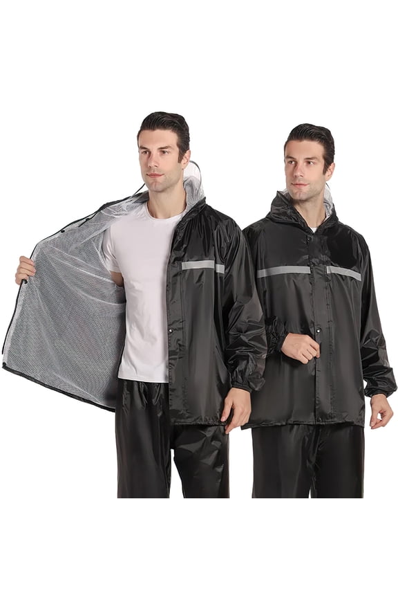 Lightweight Black PVC Rain Suit Full-Body Cover for Outdoor Use 1Set
