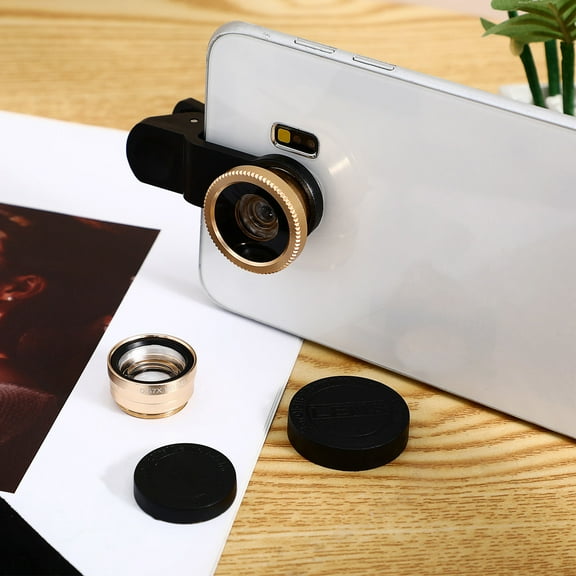 Milisten 1Set Universal Portable Cell Phone Camera Lens Golden Aluminum Alloy Glass Macro Fisheye for Smartphone