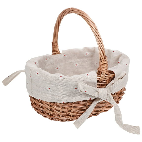 Milisten Khaki Woven Basket with Wooden Handles and Textile Lining for Store Display, Wedding, and Home Decor