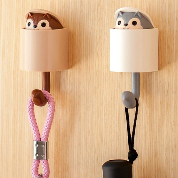 Milisten 2 Pack Squirrel Shaped Adhesive Wall Hooks, ABS Plastic Self Closing Coat Hooks for Home, Entryway, Bathroom Use