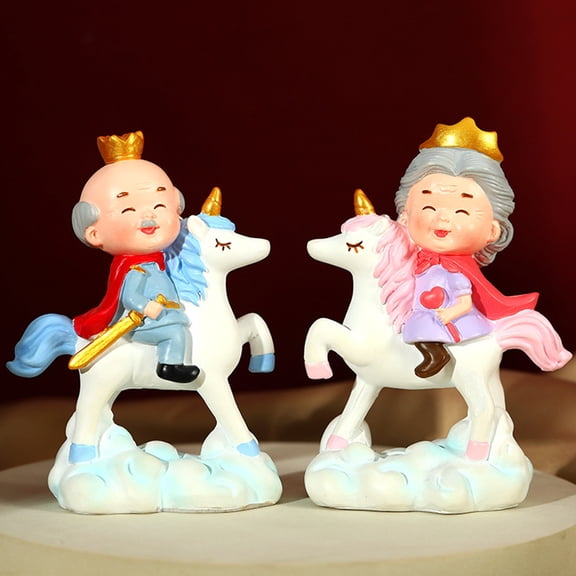Milisten Set of 2 Multi-Colored Resin Elderly Couple Figurines for Home Decoration, Collectibles, and Display Accents