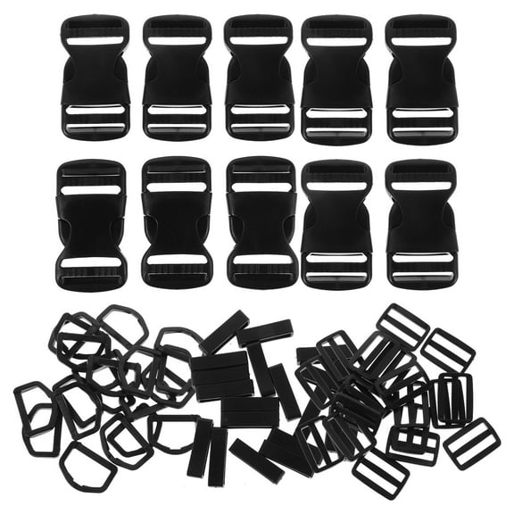 Milisten 20Sets Black Plastic Quick Release Glide Slide Buckles Adjustable Strap Clips for Bags