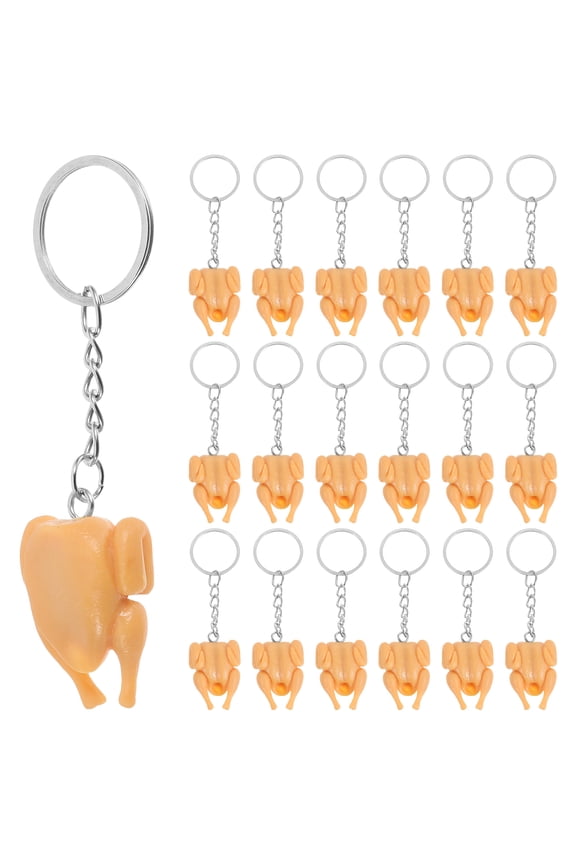 20pcs Mini Roast Chicken Keychains in Orange PVC - Cute and Funny Keychain Accessories Set