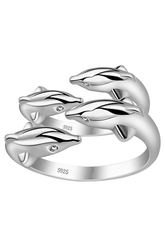 2PCS Statement Rings For Women Copper Dolphin Shape Adjustable Comfortable Wear Dates Parties