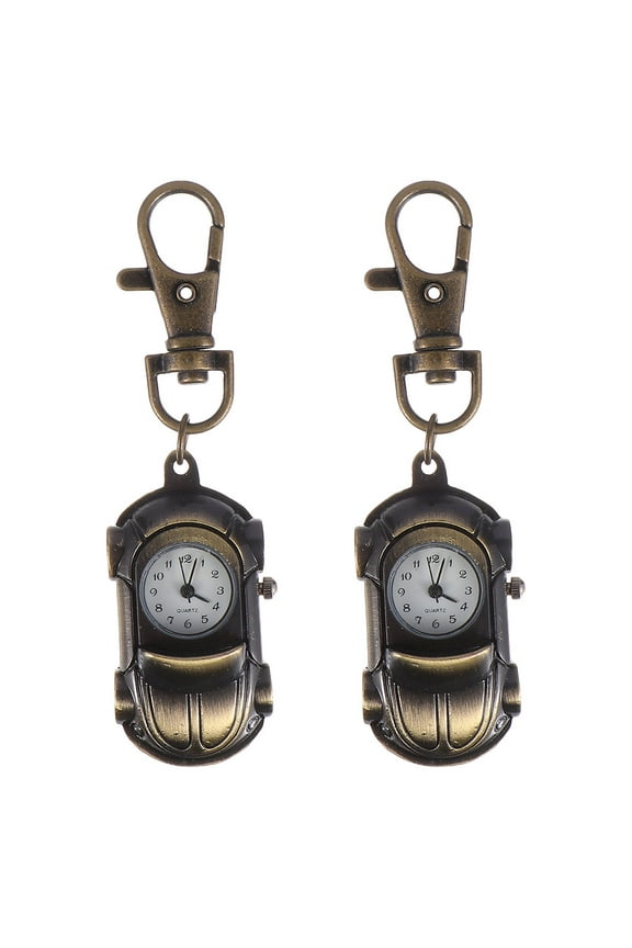 2Pcs Stylish Coffee Car Shape Brooch Watch Accurate Mechanical Clip Watch for Unisex