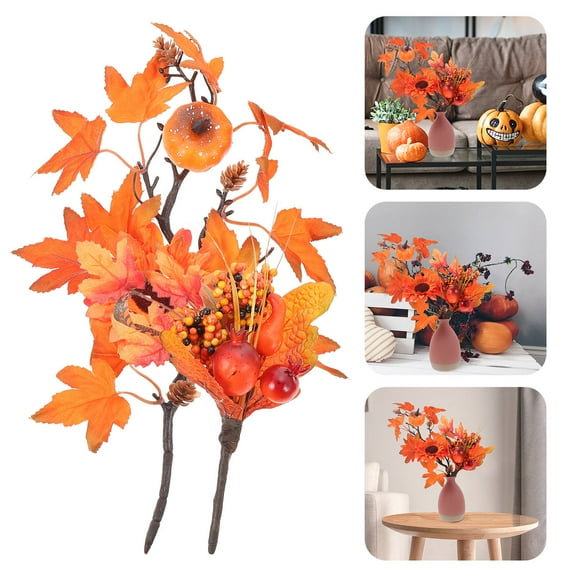 Milisten 2Pcs Decorative Pumpkin Branch Plastic Ornament Fall Leaf Stems Home Decoration Thanksgiving Day