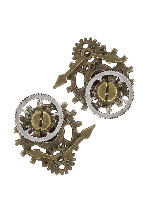 2PCS Ladies Rings Golden Alloy Clock Shape Punk Decoration for Daily Wear