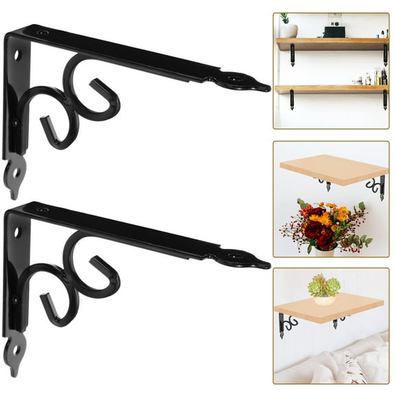 Milisten 2Pcs Floating Shelf Support Black Alloy Right Angle Bracket for Home Use