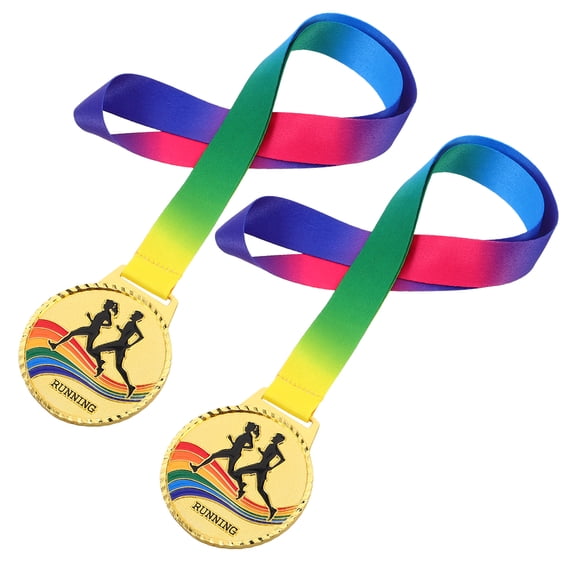 Milisten 2Pcs Competition Running Medals with Neck Lanyard Zinc Alloy Durable Golden Award Medals for Track Events