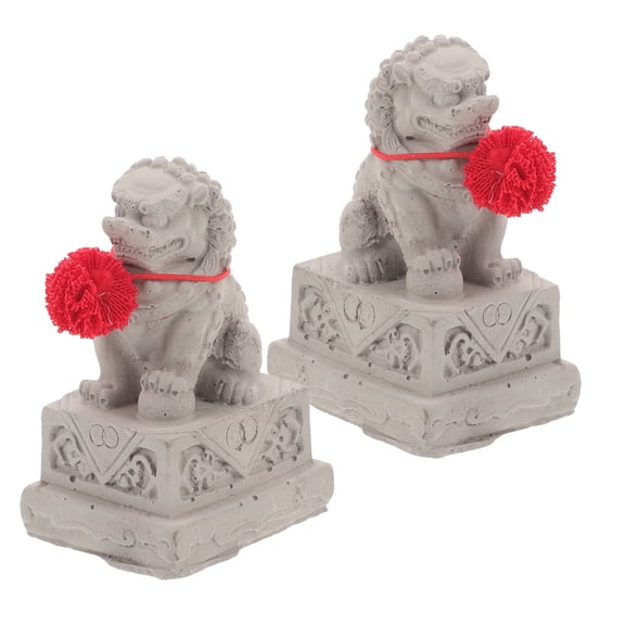 Milisten 2Pcs Small Lion Adornment Multi Color Traditional Chinese Lion Sculpture for Tabletop Decor