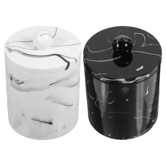 Milisten 2Pcs Marble Pattern Cotton Swab Box with Lid Portable Vanity Organizer for Storage
