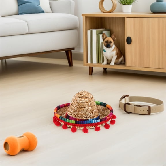 Milisten Fiesta Party Supplies Nonwoven Straw Sombrero Hats for Cats and Dogs, 2 Pieces, Pet Costume Accessories