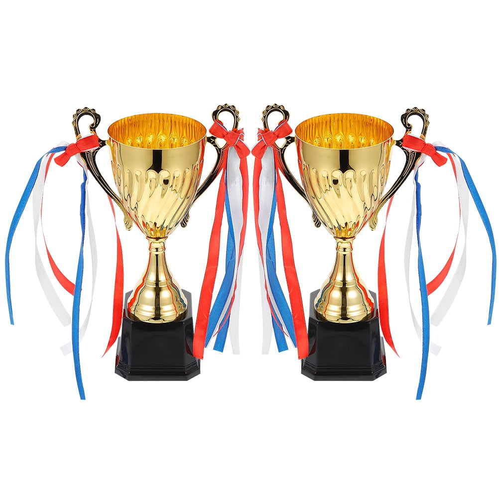 Milisten 2Pcs Small Trophy Award for Winner Teens in 9.4X3.1X3.1in Golden Metal Plastic