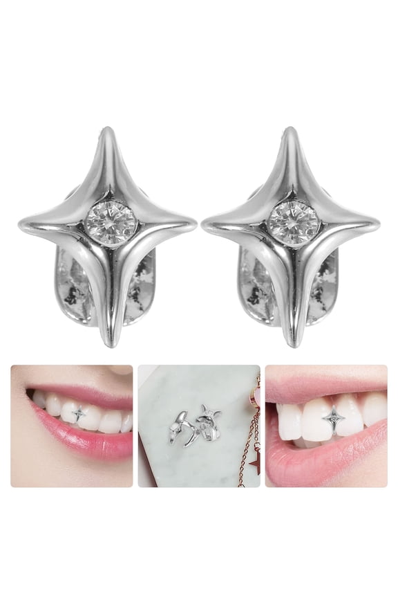 2Pcs Metal Tooth Grill with Star Design for Rapper Style and Parties