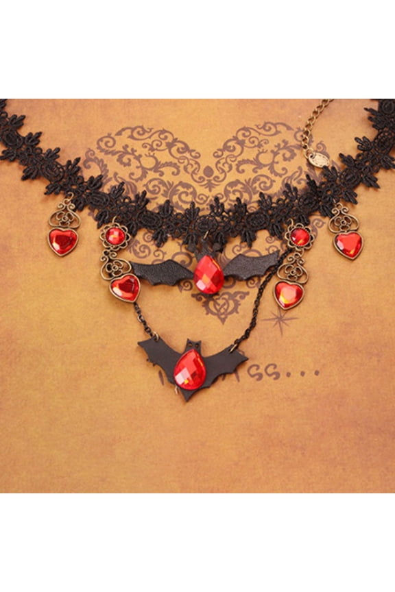 2Pcs Vintage Bat Pendant Necklace Black Vampire Choker for Costume Events