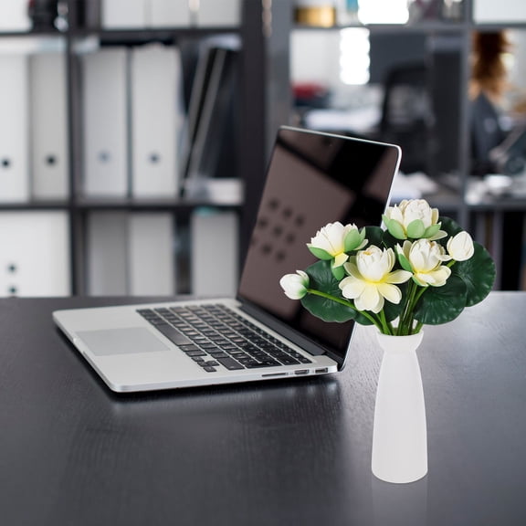 Milisten 2Pcs White Artificial Lotus Flower Adornments for Office Desktop and Window Sill Decor
