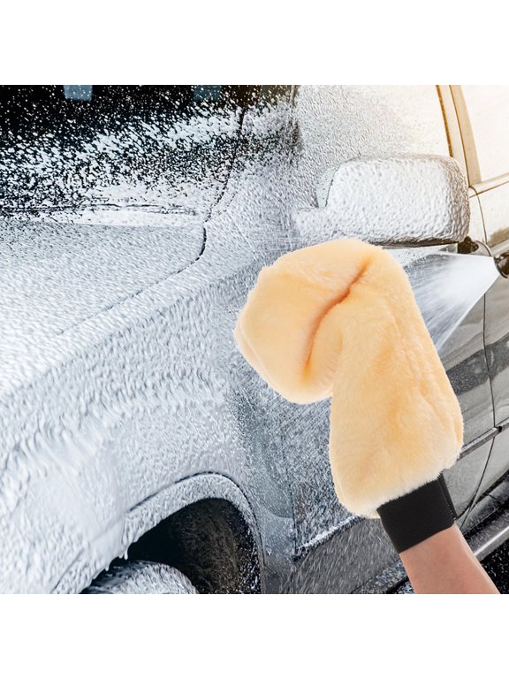 2Pcs Yellow Car Washing Mitts Wool Plush Gloves for Easy Vehicle Wash and Wax