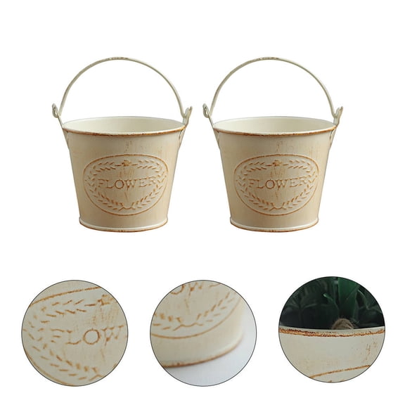 Milisten 2Set Gold Round Rustic Mini Buckets Wedding Favor Decorative Vases
