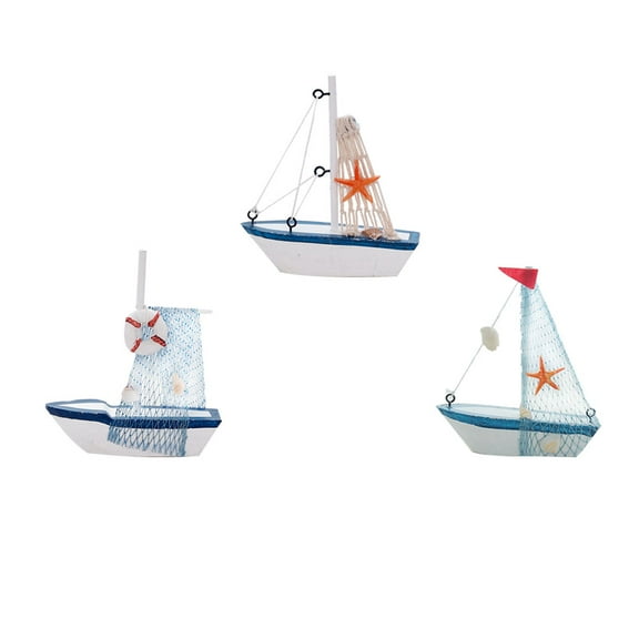 Milisten  3 Pcs Beach Table Decor Nautical Wooden Sailboat Model White
