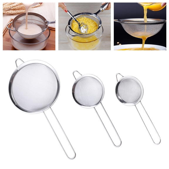 Milisten 3Pcs Premium Stainless Steel Kitchen Food Strainers Plated Silver Mesh for Cooking and Baking