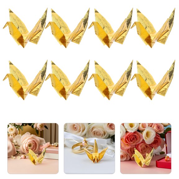 Milisten 30Pcs Ready to Use Plated Gold Origami Crane Garland Paper Decorations for Wedding and Special Occasions
