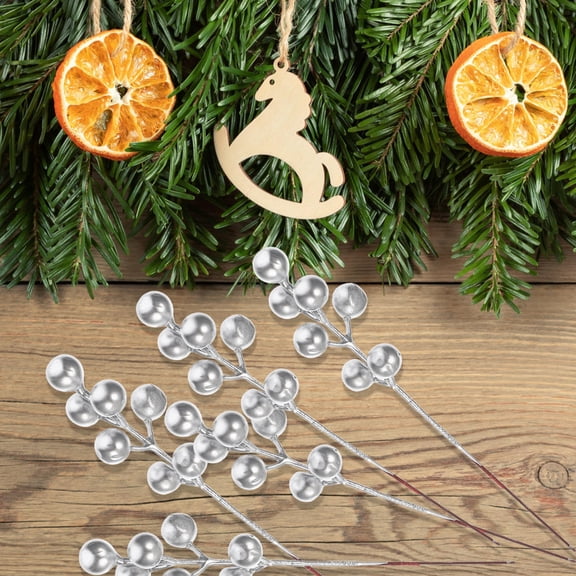 Milisten 30pcs Fake Berry Branches Silver Plastic Decorative Holiday Parties Winter Holidays