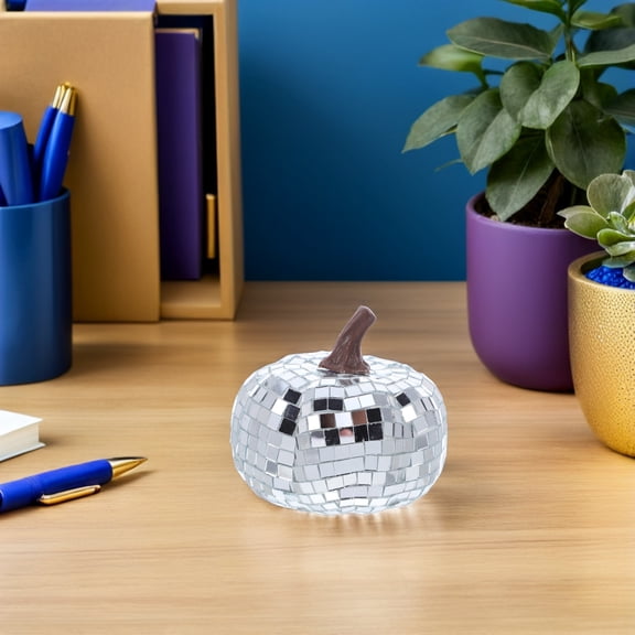 Milisten 3Pcs Reflective Glass Disco Pumpkins for Tsgiving Party Table and Fall Home Decoration