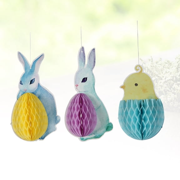 Milisten 3Pcs Rabbit Honeycomb Ornaments Paper Hanging Decorations Assorted Color for Home Decor and Easter Events