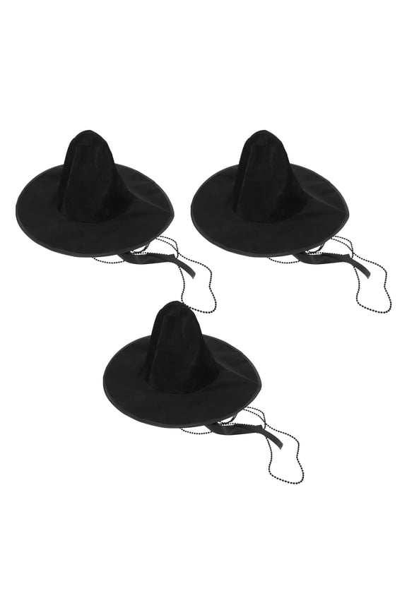 3Pcs Retro Vintage Korean Hat Black Wide Brim with Embroidery for Historical Costume and Performance