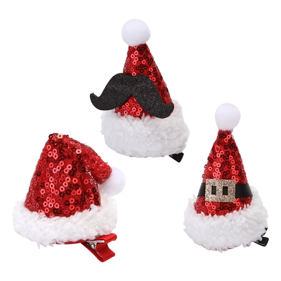 Milisten 3Pcs Party Hair Accessories Santa Hat Hairpins in Assorted Colors with Alligator Clip
